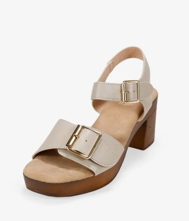 Bosanova Sandales À Talons | Sandales taupe à boucle et talon métallisés