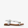 Bosanova Sandales Plates | Chaussures En Cuir | Sandales tongs en cuir blanc avec ornements métalliques