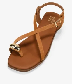 Bosanova Sandales Plates | Chaussures En Cuir | Sandales tongs en cuir marron avec ornements métalliques