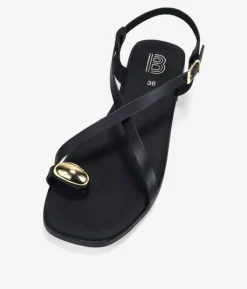 Bosanova Sandales Plates | Chaussures En Cuir | Sandales tongs en cuir noir avec ornements métalliques