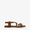 Bosanova Sandales Plates | Chaussures En Cuir | Sandales tongs marron à imprimé animal