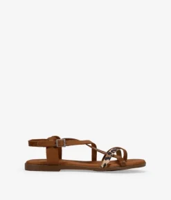 Bosanova Sandales Plates | Chaussures En Cuir | Sandales tongs marron à imprimé animal