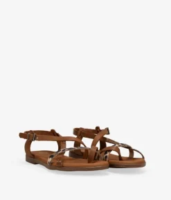 Bosanova Sandales Plates | Chaussures En Cuir | Sandales tongs marron à imprimé animal