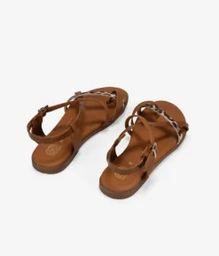 Bosanova Sandales Plates | Chaussures En Cuir | Sandales tongs marron à imprimé animal