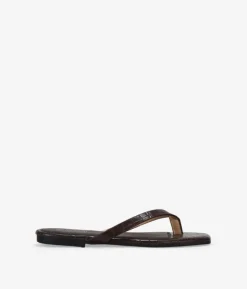 Bosanova Sandales Plates | Sandales tongs marron effet crocodile