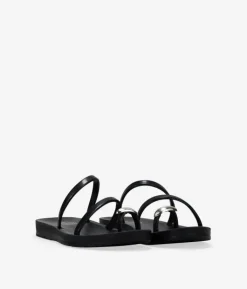 Bosanova Sandales Plates | Sandales tongs noires avec anneau en métal