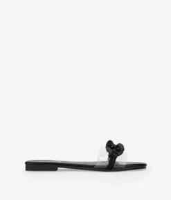 Bosanova Sandales Plates | Sandales transparentes noires avec chaîne