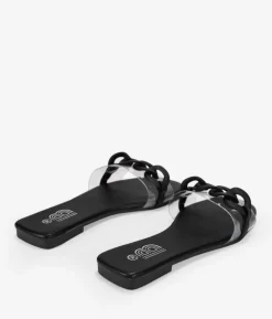 Bosanova Sandales Plates | Sandales transparentes noires avec chaîne