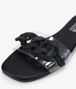 Bosanova Sandales Plates | Sandales transparentes noires avec chaîne