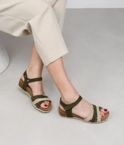 Bosanova Sandales Compensées | Chaussures En Cuir | Sandales vertes avec semelle compensée en liège