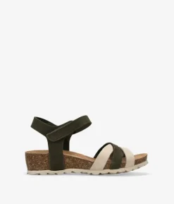 Bosanova Sandales Compensées | Chaussures En Cuir | Sandales vertes avec semelle compensée en liège