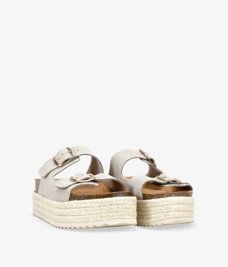 Bosanova Sandales Spartiates | Sandales Plateformes | Sandalias beige en piel con plataforma de esparto