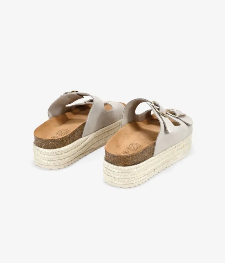 Bosanova Sandales Spartiates | Sandales Plateformes | Sandalias beige en piel con plataforma de esparto
