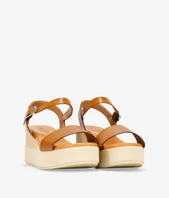 Bosanova Sandales Compensées | Chaussures En Cuir | Sandalias de cuña marrones en piel con hebilla