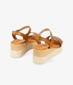 Bosanova Sandales Compensées | Chaussures En Cuir | Sandalias de cuña marrones en piel con hebilla