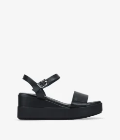 Bosanova Sandales Compensées | Chaussures En Cuir | Sandalias de cuña negras en piel con hebilla