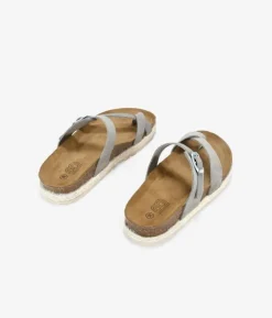 Bosanova Sandales Spartiates | Sandales Plates | Sandalias de dedo taupe en piel con esparto