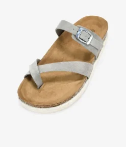 Bosanova Sandales Spartiates | Sandales Plates | Sandalias de dedo taupe en piel con esparto