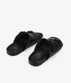 Bosanova Sandales Plates | Chaussures En Cuir | Sandalias negras en piel con tachas
