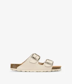 Bosanova Sandales Plates | Chaussures En Cuir | Sandalias planas beige en piel con tachuelas