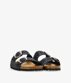 Bosanova Sandales Plates | Chaussures En Cuir | Sandalias planas negras en piel con tachuelas