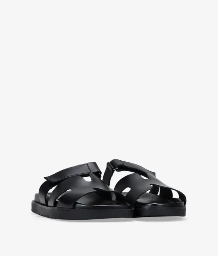 Bosanova Sandales Plates | Chaussures En Cuir | Sandalias planas negras en piel