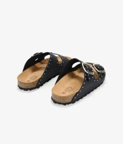 Bosanova Sandales Plates | Chaussures En Cuir | Sandalias planas negras en piel con tachuelas