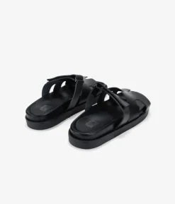 Bosanova Sandales Plates | Chaussures En Cuir | Sandalias planas negras en piel