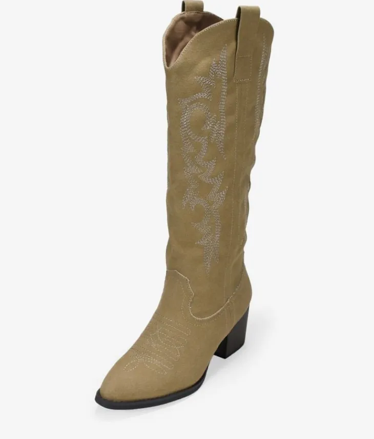 Bosanova Bottes Hautes | Bottes Cowboy | Santiags hautes sable avec broderie et talon