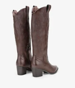Bosanova Bottes Hautes | Bottes Cowboy | Santiags marron avec broderie