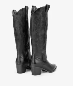 Bosanova Bottes Hautes | Bottes Cowboy | Santiags noires avec broderie
