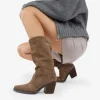 Bosanova Bottes Cowboy | Chaussures En Cuir | Santiags taupe en cuir suédé avec talon en bois