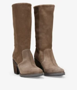 Bosanova Bottes Cowboy | Chaussures En Cuir | Santiags taupe en cuir suédé avec talon en bois