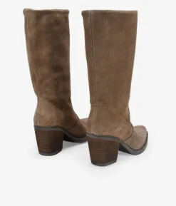 Bosanova Bottes Cowboy | Chaussures En Cuir | Santiags taupe en cuir suédé avec talon en bois