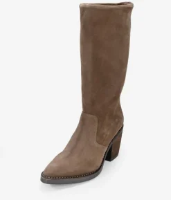 Bosanova Bottes Cowboy | Chaussures En Cuir | Santiags taupe en cuir suédé avec talon en bois