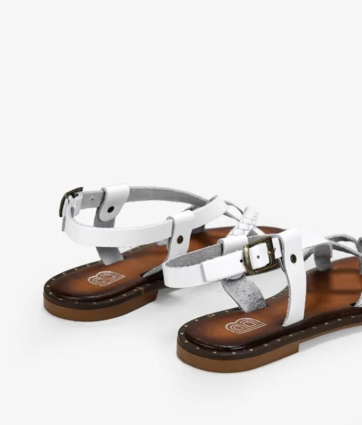 Bosanova Sandales Plates | Chaussures En Cuir | Tongs en cuir blanc