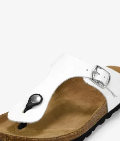 Bosanova Sandales Plates | Chaussures En Cuir | Tongs en cuir blanc
