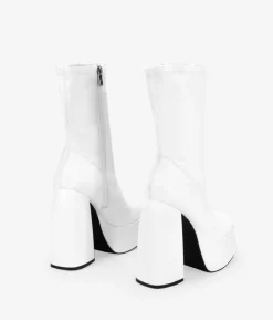 Bosanova Bottes À Talons | Bottes De Plateforme | White ankle boots with XXL heel