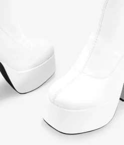Bosanova Bottes À Talons | Bottes De Plateforme | White ankle boots with XXL heel
