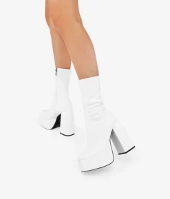 Bosanova Bottes À Talons | Bottes De Plateforme | White ankle boots with XXL heel